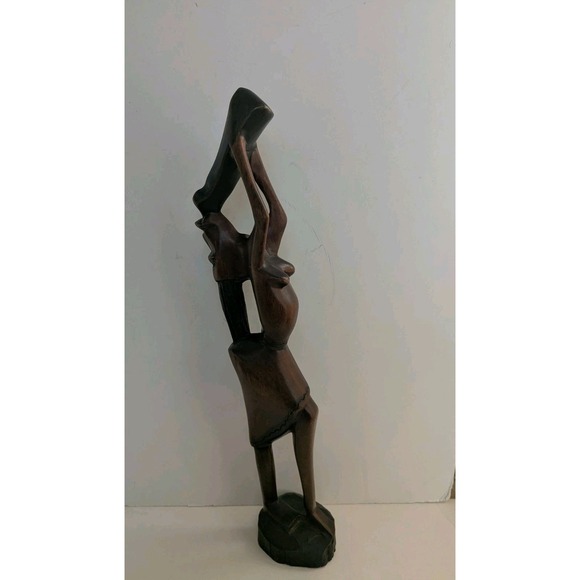 Hand Carved Wooden African Statue Figure Wood Figurine 22" - Picture 2 of 5